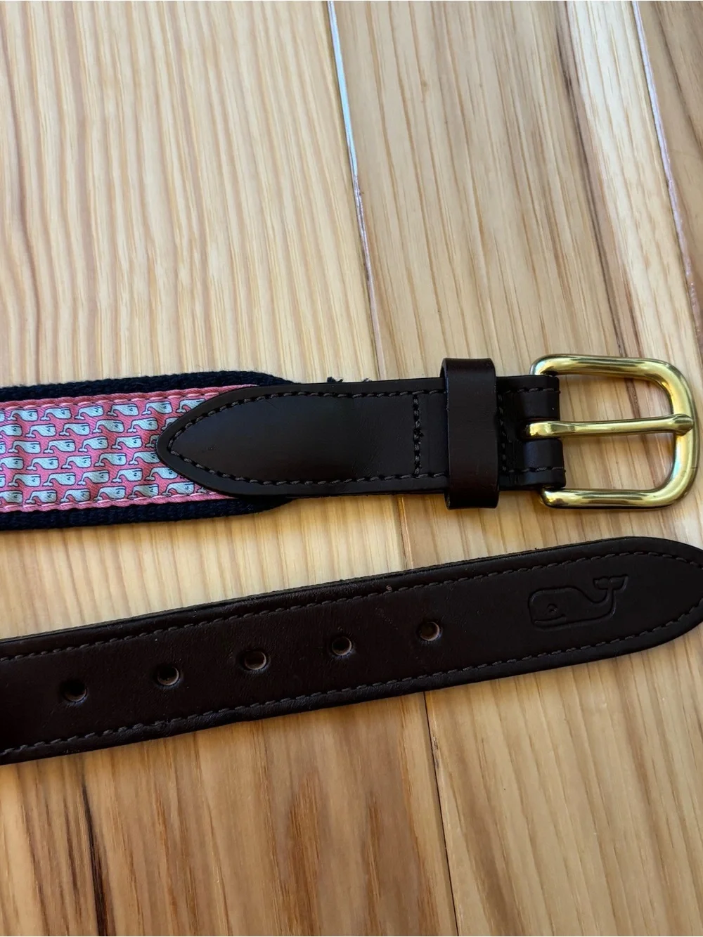 Vineyard Vines Boys Classic Whale Canvas Club Brown Leather Belt Size 24